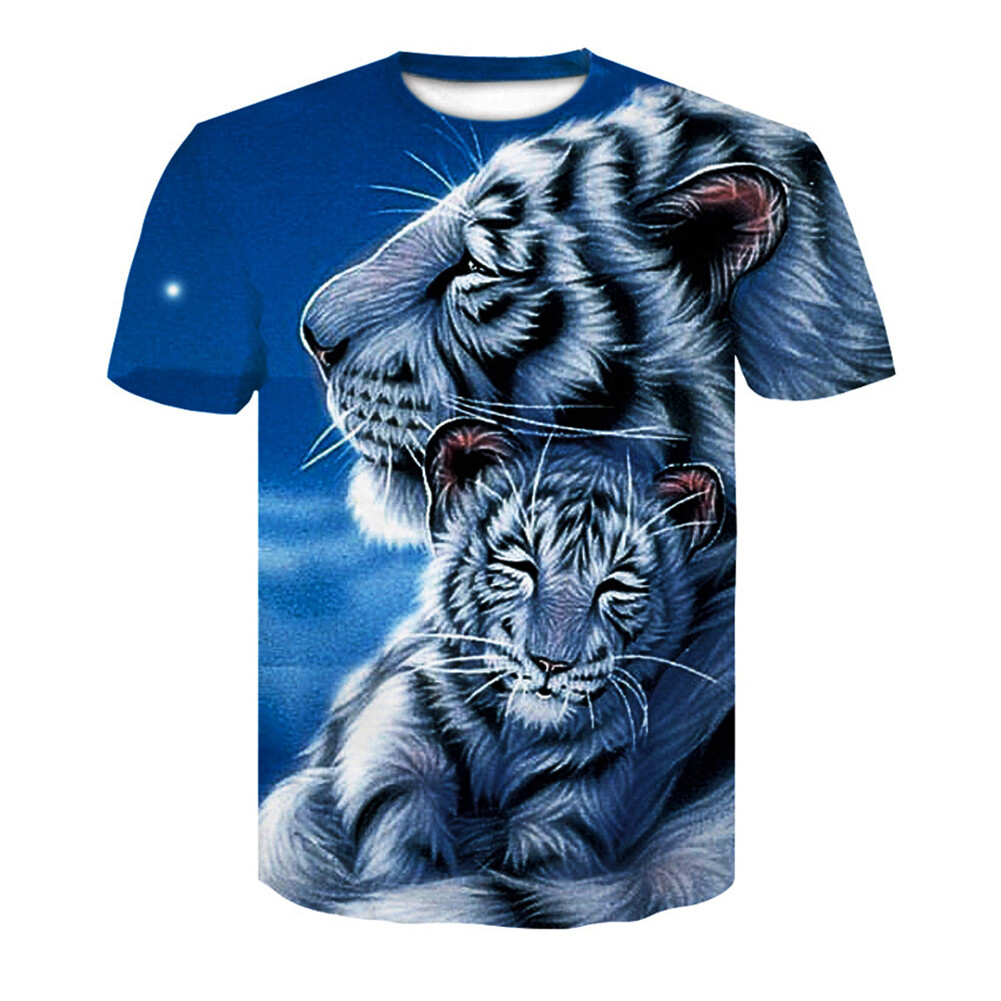 Summer Men 3D Tiger Print Quick Drying Short Sleeve T-Shirt Breathable Tee Top
