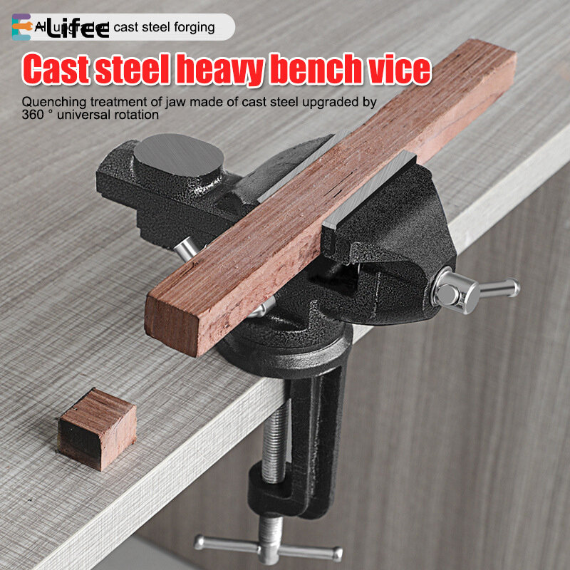 E-Lifee Muliti-Funcational Bench Vise Mini Rotating Tables Screws Vise Bench Clamp Screws Vise for DIY Crafts Mold Fixed Repair Tool