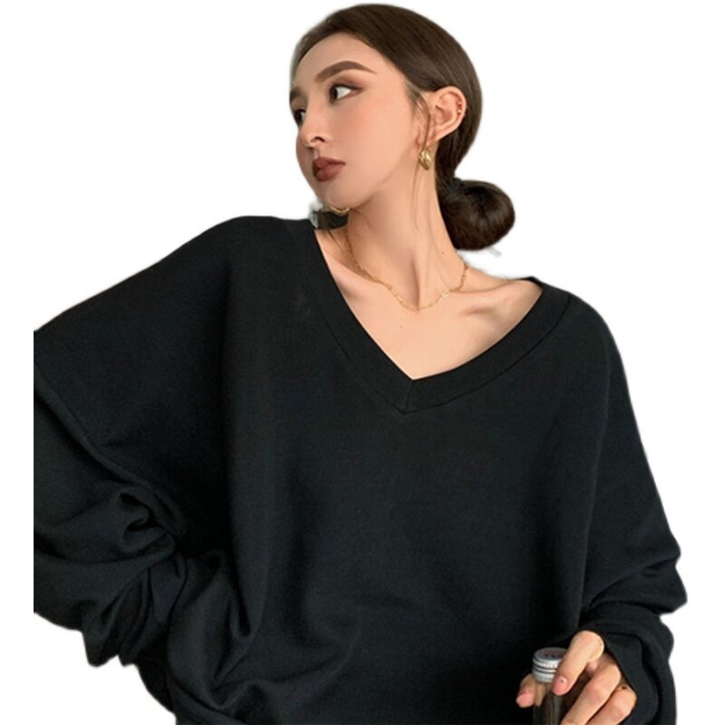 Nhà Hàn QuốcTrang Phục Thời Trang Hàn Quốc 2021 Áo Thun Dài Tay Mùa Thu Áo Nữ Rộng Ngoại Cỡ