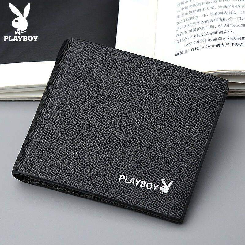 Playboy new wallet short youth men's wallet men's horizontal multi-card wallet simple Korean version of dual-purpose cross pattern wallet