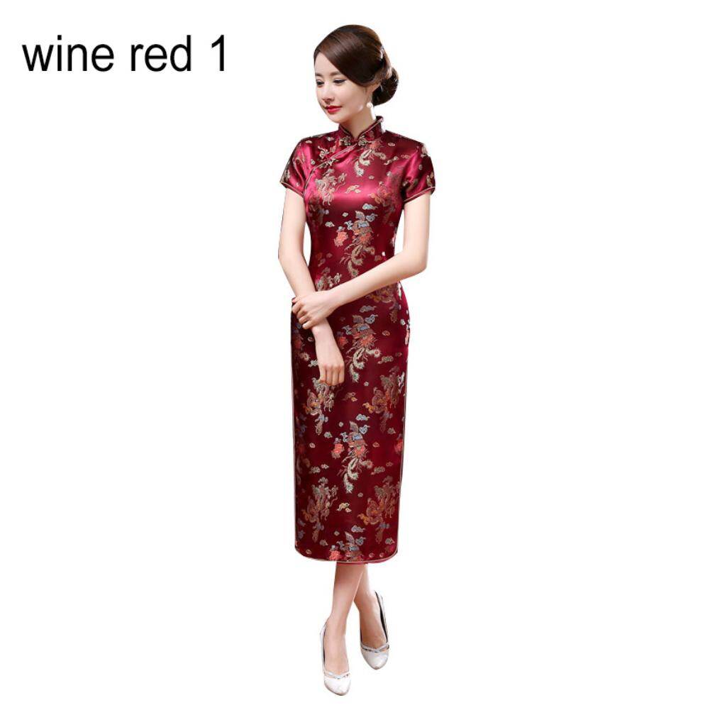 Benferry Traditional Chinese Women Long Cheongsam Bridesmaid Short Sleeve Evening Dress