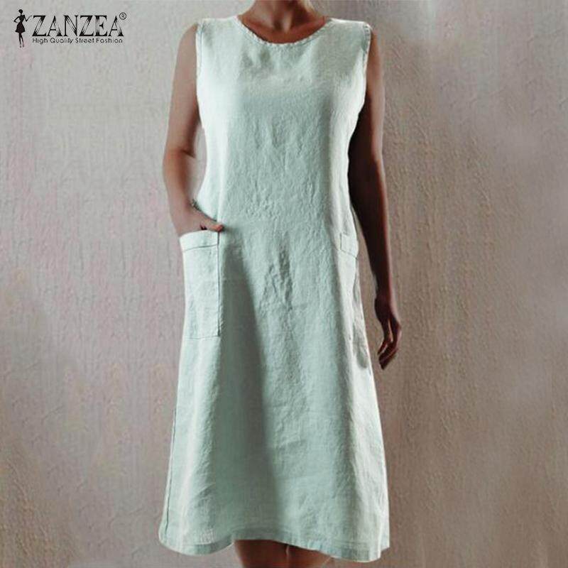 ZANZEA Women Sleeveless Mini Dress Off Shoulder Long Sleeve Dress Shirt Dress