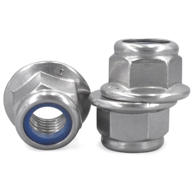 2/5/10pcs m4 m5 m6 m8 m10 m12 304 a2-70 stainless steel hex flange nylon with washer lock nut self-locking nylock lock nut