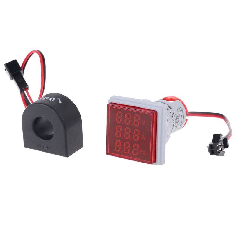 Digital 3in1 AC Ammeter Voltmeter Hz Current Frequency Meter Square Signal Light 22mm Digital Voltage Amp Hz Led Lamp Indicator with CT