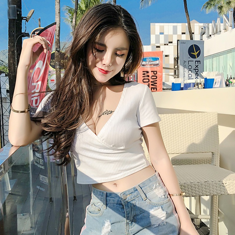 Sexy Cross V-Neck Crop Top Women Korean 