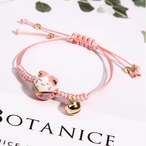Ceramic Lucky Cat Bell Bracelet Female Student Girlfriends Hand-woven Bangle Bracelet