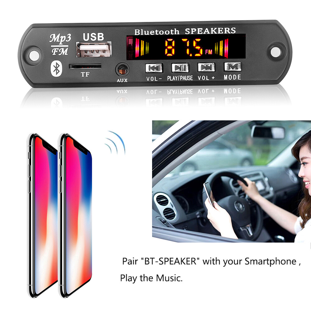 6V-12V Bluetooth 5.0 MP3 Decoder Board Module with USB Audio Player WMA WAV TF/USB Card Slot / FM Remote Board Module with 2*20W Amplifier
