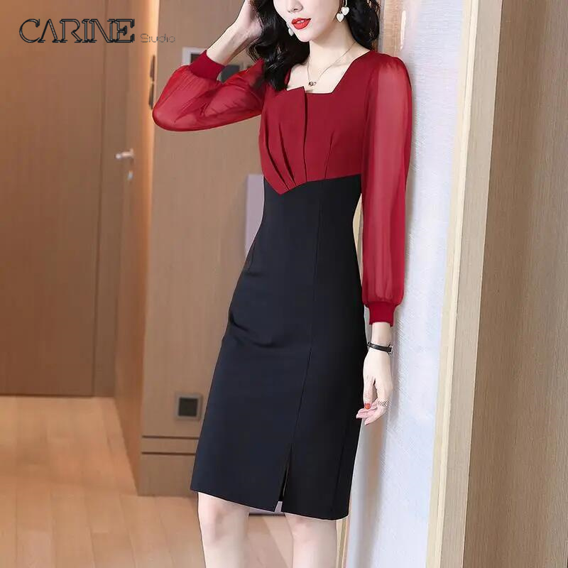 Carine new dress women's mesh sleeve a-line hip skirt