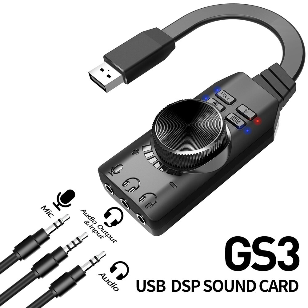 Gs3 7.1 channel sound card external usb audio 3.5mm headset stereo audio jack cable adapter