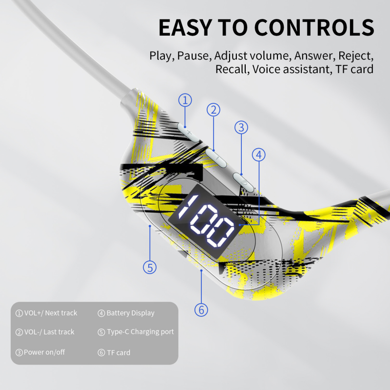 AKZ-G9 graffiti dẫn truyền âm thanh qua xương Tai nghe không dây Bluetooth Plug-in Màn hình hiển thị kỹ thuật số treo tai tai nghe không dây