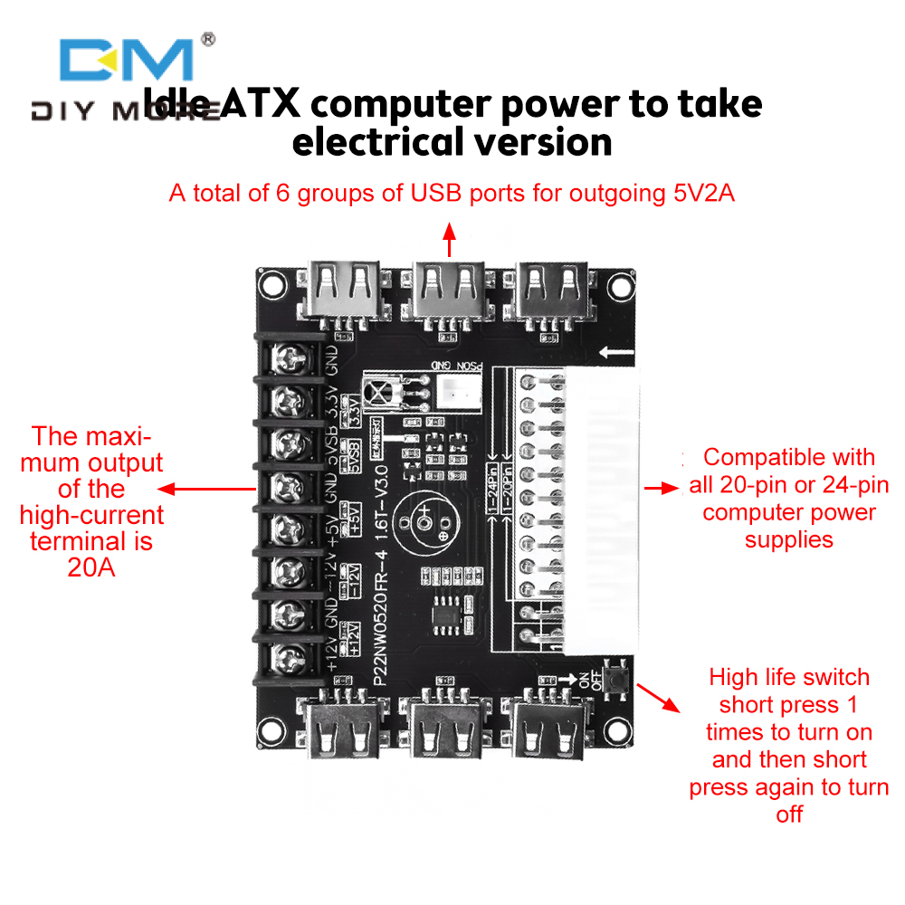 Diymore Đầu Nối Nguồn Điện Bộ Chuyển Đổi Nguồn Điện Nhiều Cổng SATA ATX Bảng Nguồn Đồng Bộ