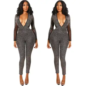 metallic long sleeve jumpsuit