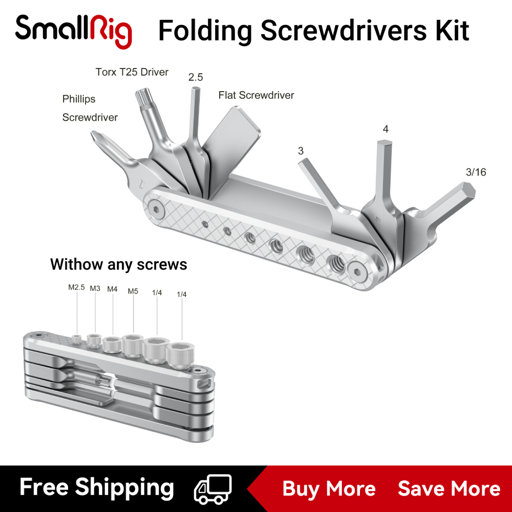 SmallRig Folding Tool Set with Screwdrivers and Wrenches and M2.5, M3 M4 M5 1/4 Threaded Holes 2213 (Silver) / 4681 (Black)