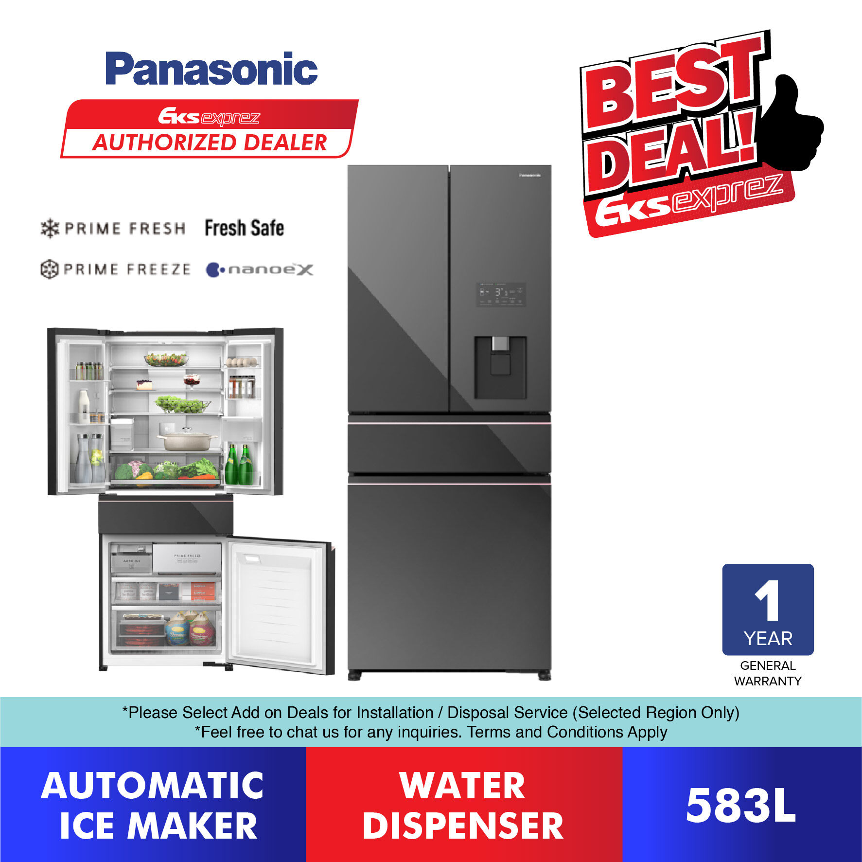 Panasonic NRYW590 540L Premium 4 Door Inverter Fridge NRYW590YMMM