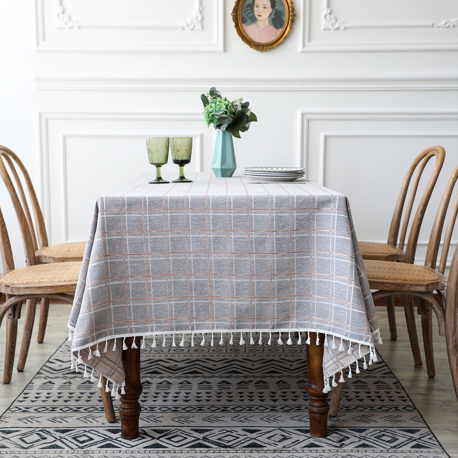 Tenastore Free Shipping Modern Simple Ins Plaid Tablecloth Tassel