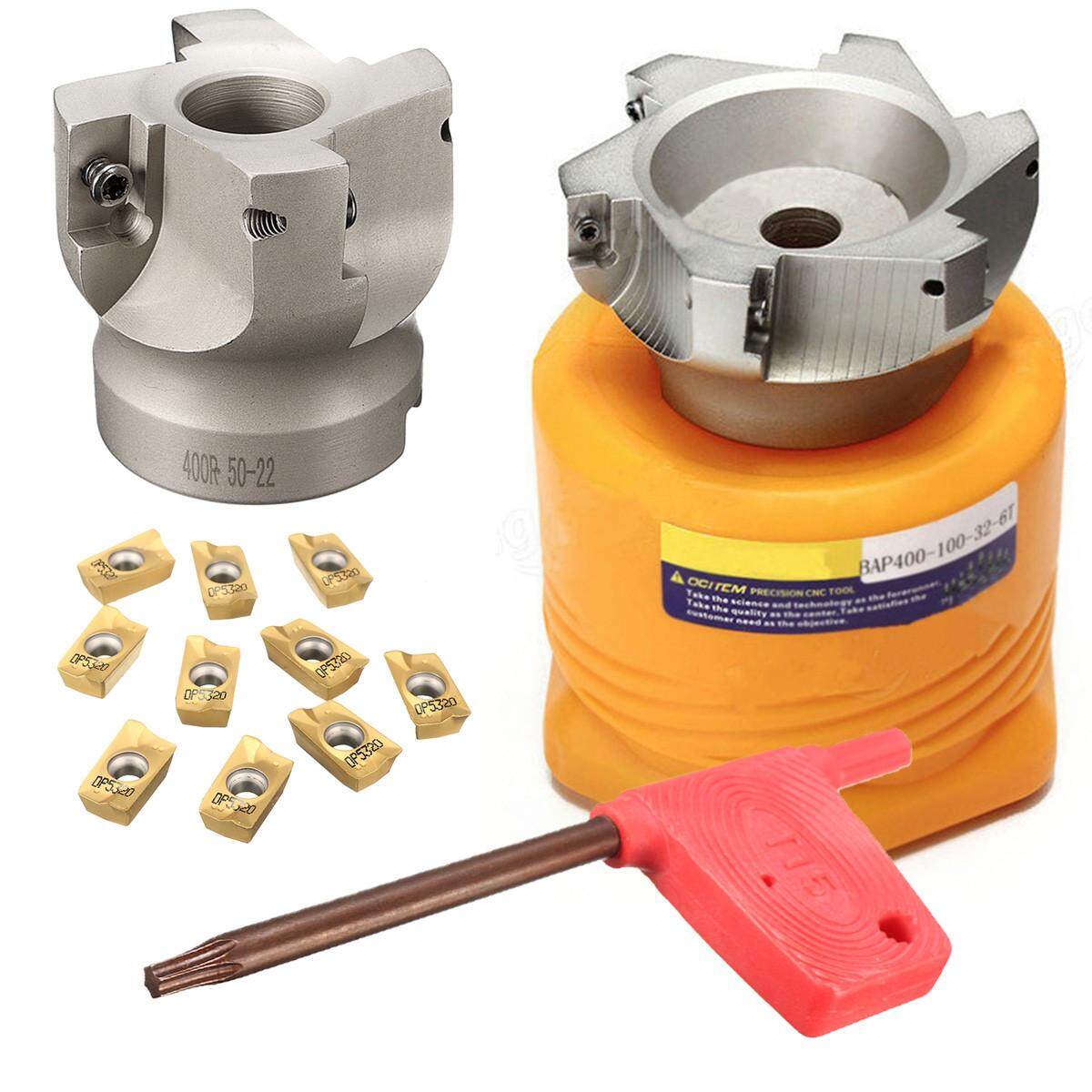 Drillpro 4 Sáo BAP400R-50-22 50mm Indexable Mặt Cấp Cối Xay Cắt Với 10 chiếc APMT1604 Miếng Lót