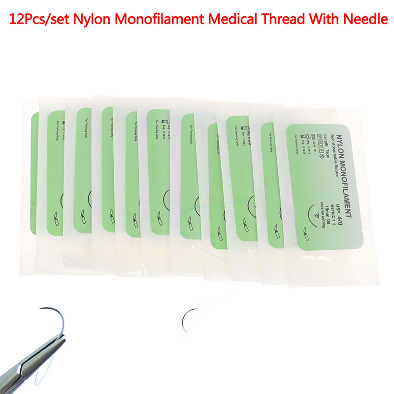 Sporter 12Pcs/set Nylon Monofilament Medical Thread With Needle Surgical Suture Training