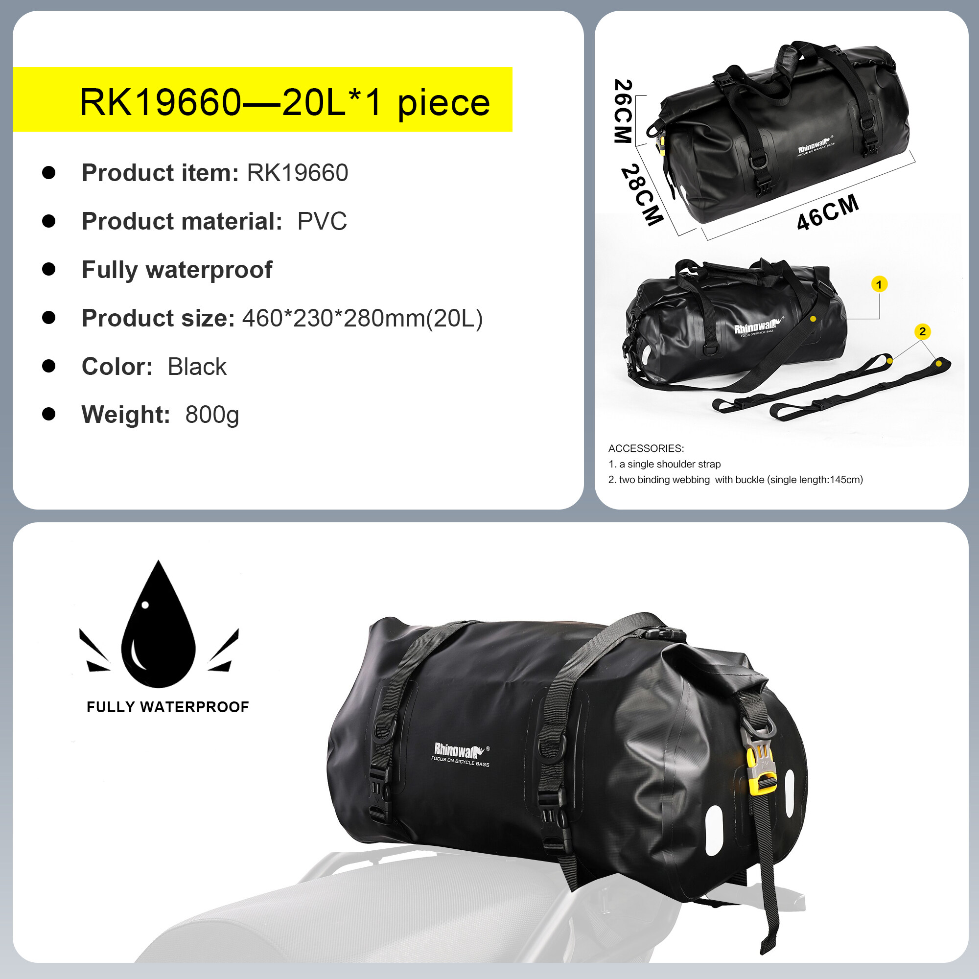 Rhinowalk Motorcycle Cycing Bag Waterproof 40-60L Large Capacity Or 20L ...