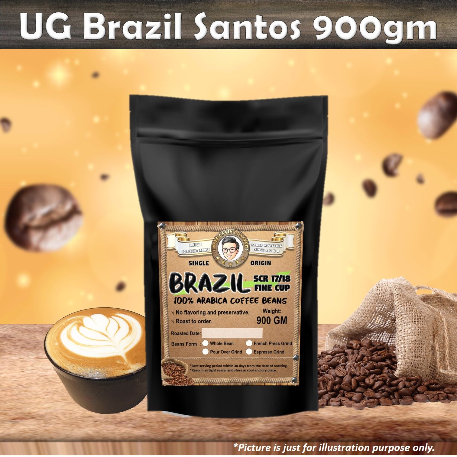 [Medium Dark] 900GM Coffee Bean BRAZIL SANTOS KOFI LAB a.k.a UNCLE