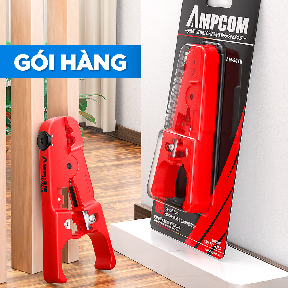 AMPCOM Cable Wire Stripper Compression Tool Coaxial Cable Stripper, Round Cable , Cutter And Flat Cable Stripping Tool