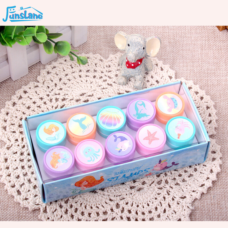 FunsLane 10pcs/box Stamps Cute Cartoon Animals Fruits Stamps for Boys Girls Birthday Gift