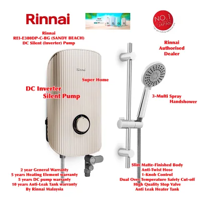 Rinnai Water Heater REI-E380DP-C-BG (SANDY BEACH) DC Silent Pump (Inverter) Instant Electric Water Heater