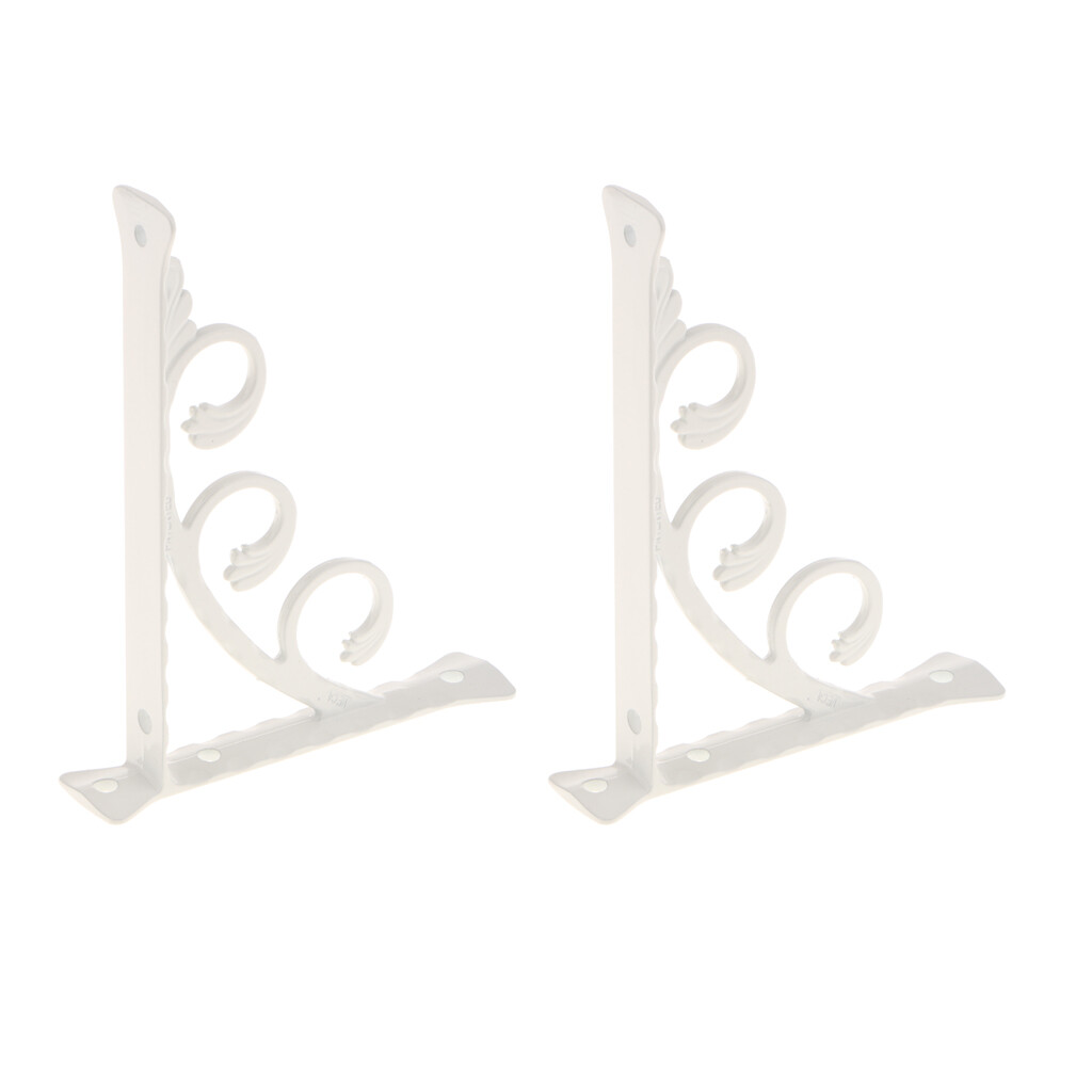 Baosity 2Pcs Wall Mounted Shelf Shelves Bracket, Corner Brace, Metal Hanging Support Brackets White