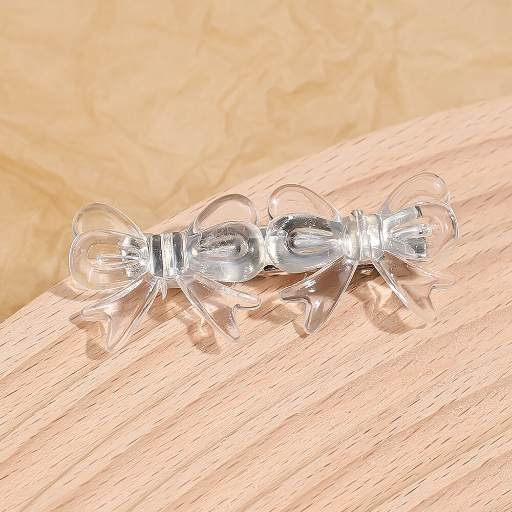3Pcs Transparent Colorful Bow Small Hair Clips Cute Duck Beak Clips Acrylic Bangs Clips All-match Side Hairpin Headwear