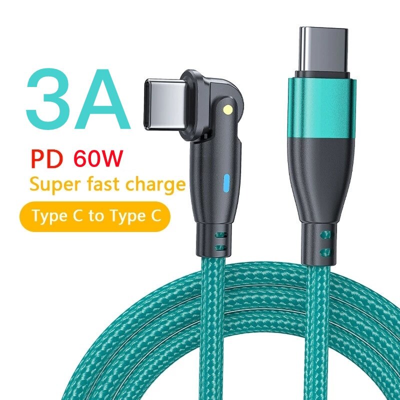 180° Rotatable 3A Fast Charging Type-C To Type-C Charging Data Cable / 2 In 1 Smartphone Braided Data Cable Compatible with All Type C Phone