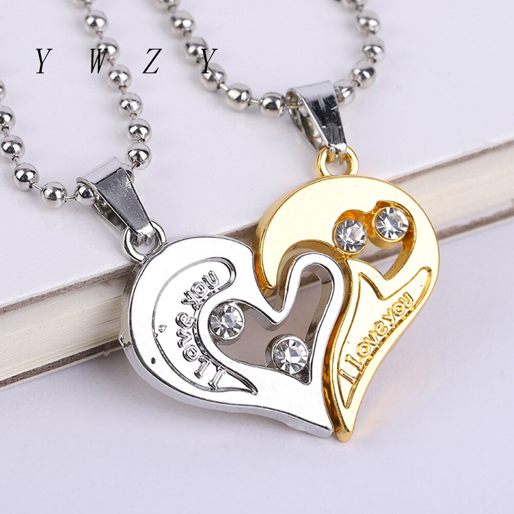YWZY Love Couple Necklace A Pair of Heart-shaped Diamond Pendants Fashionable All-match