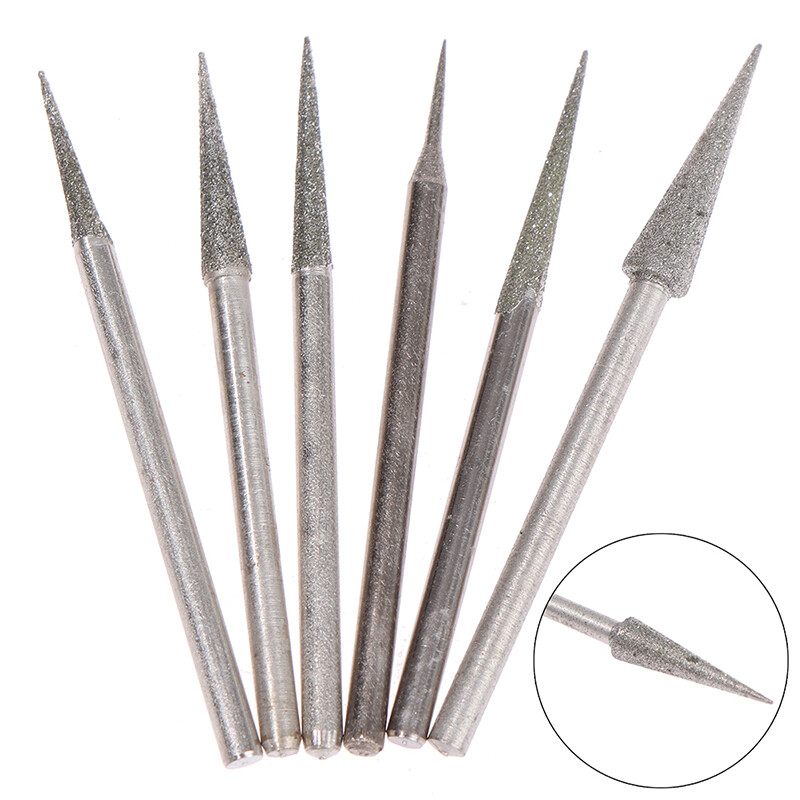 HITN 6Pcs 1-4mm Diamond Grinding Head Needle Bits Burrs Engraving Carving Tool 2.35mm