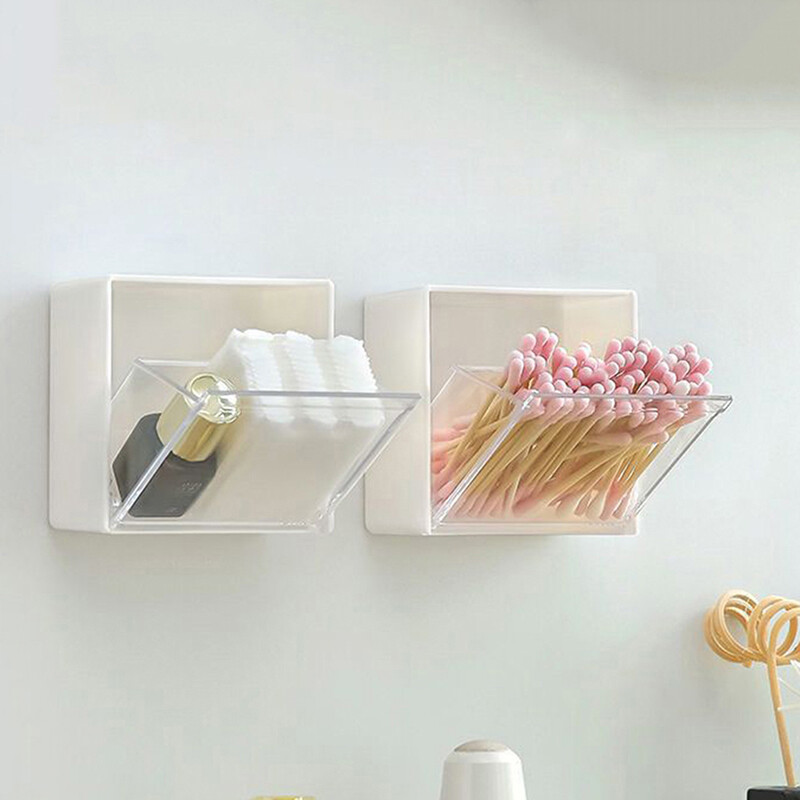 【Coral】💖【HOT SALE】🎈🎈 Wall Mounted Storage Box Clamshell Design Plastic Cotton Swab Storage Holder