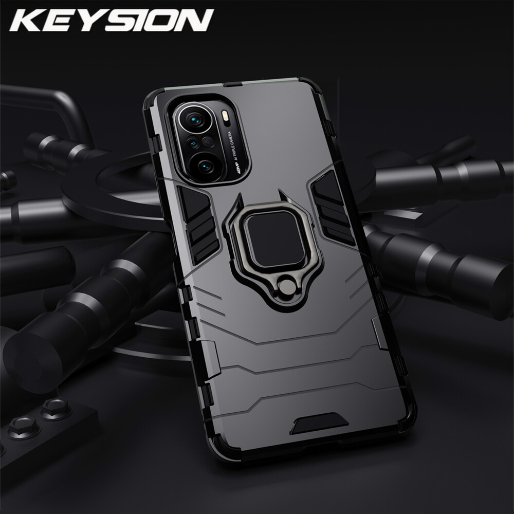 KEYSION Shockproof Armor Case for Redmi K40 K40 Pro 5G Ring Stand Silicone Phone Back Cover for Xiaomi Redmi K40 Pro+ Plus 5G