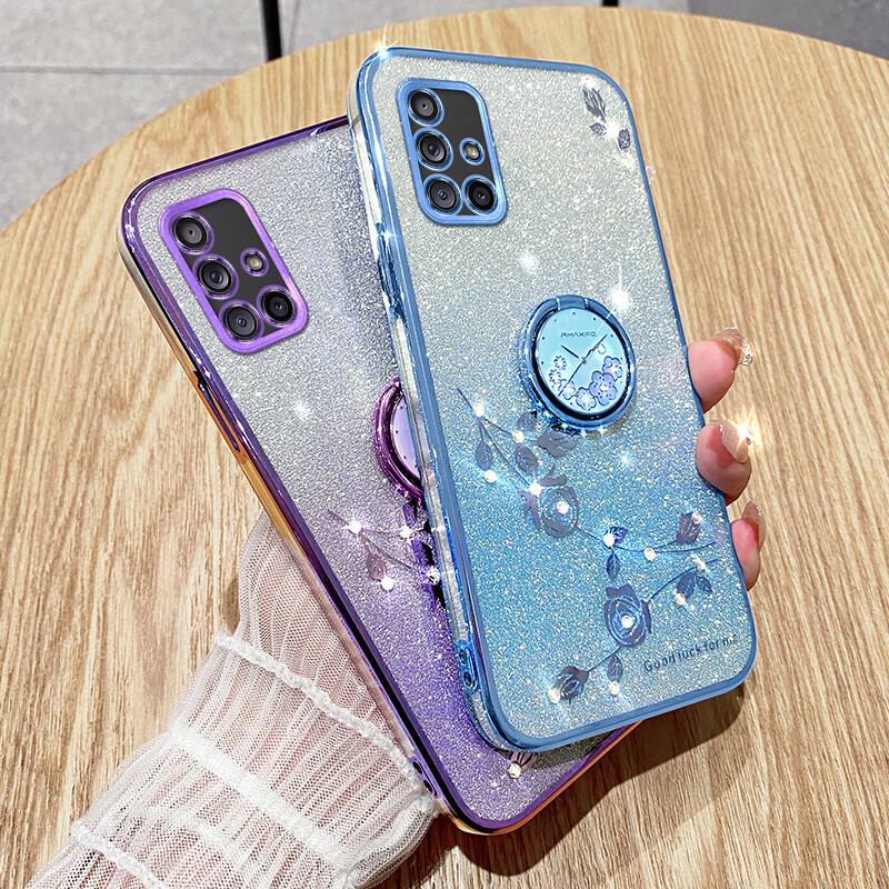 Samsung galaxy a71 a71 a51 a51 m51 m31s a02s rhinetstone shiny rose back cover stylish shockproof phone case