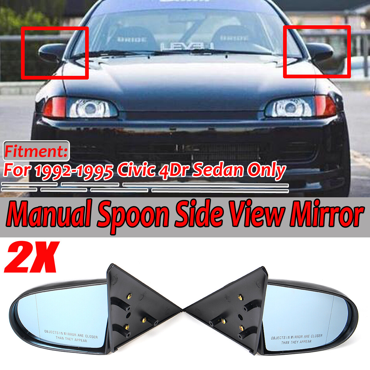 PAIR Z-3 Style Side Mirrors Yellow Signal Lens 1992-1995 Honda Civic 4-Dr