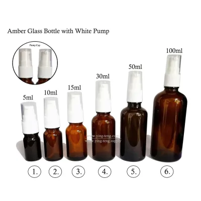 20pcs - Amber Glass Bottle with Pump (5ml,10ml,15ml,30ml,50ml,100ml)