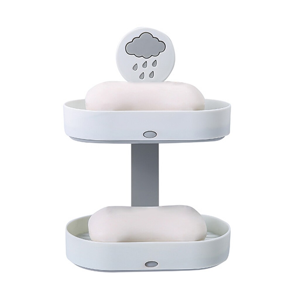 Terylin 2-layer Cute Cloud Punch Free Soap Storage Box Draining Rack Bathroom Organizer