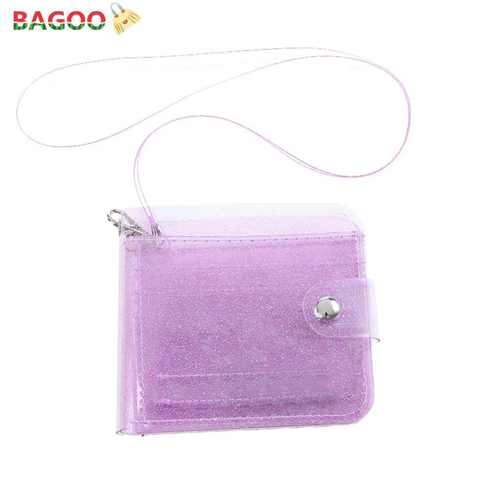 New Transparent ID Card Holder Folding Short Wallet Fashion Women Girl Business Cards Case Purse With Lanyard