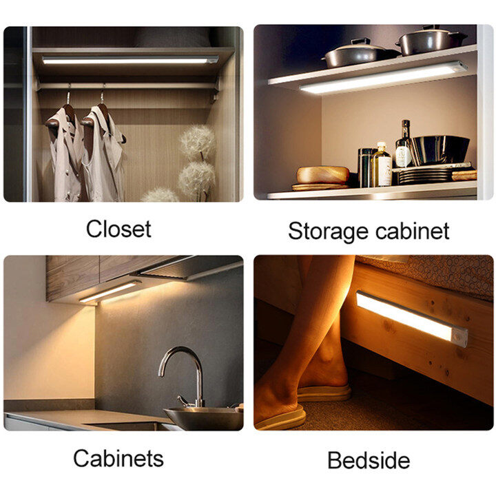 LED Night Light  Type-c Rechargeable Body Sensor Cabinet Light Wireless Kitchen Closet Light Indoor Lighting Bedroom Bedside Dorm Room Lamp