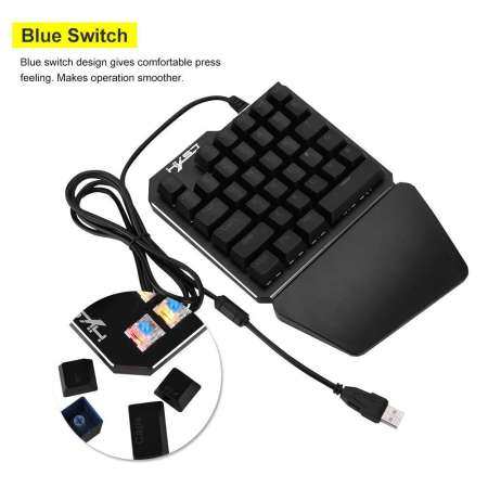 HXSJ Blue SWITCH เดี่ยวแป้นพิมพ์มือ 35 คีย์ 7 สีแบ็คไลท์มือเดียวสำหรับ PUBG