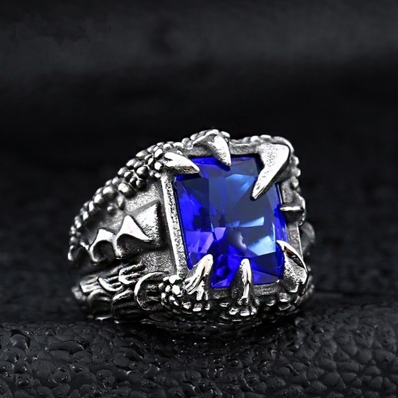 Vintage Gothic Men Dragon Claw Ruby Ring Hip Hop Jewelry