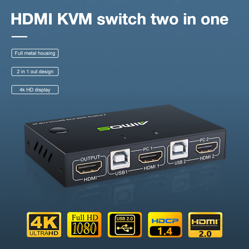 3Tech mall KVM Switch 2 In 1 Out 4K USB HDMI KVM Switcher Splitter Box for 2PC Share One