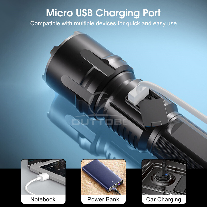 Outtobe Mini Torch Light Portable Mini Flashlight Telescopic Focus Flashlight Dual Light Source Ultra Light Strong Light USB Charging For Night Fishing Running Camping Hiking Adventure
