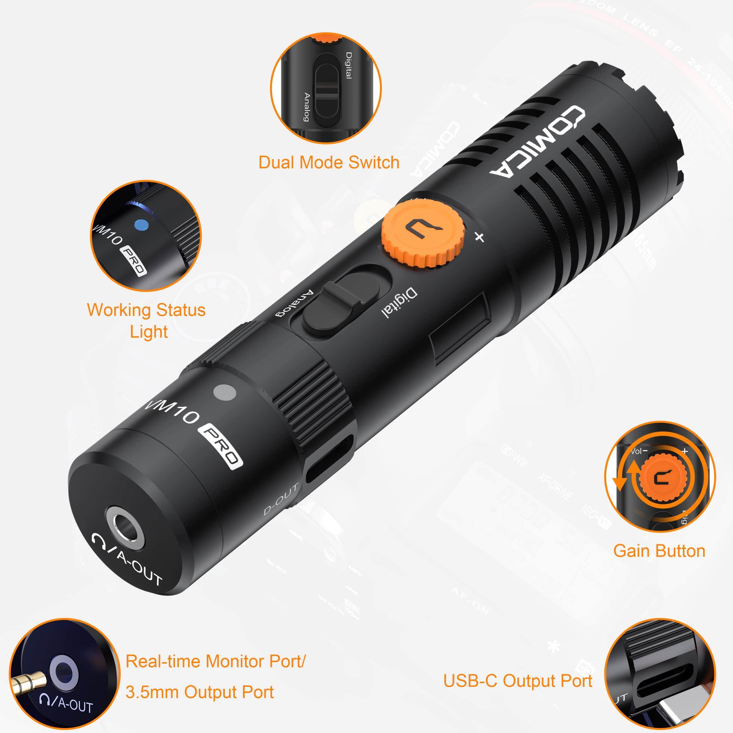 COMICA VM10 Pro Camera Microphone with Shock Mount, Gain Control and Wind Muff, Video Microphone for Smartphones, DSLR Camera