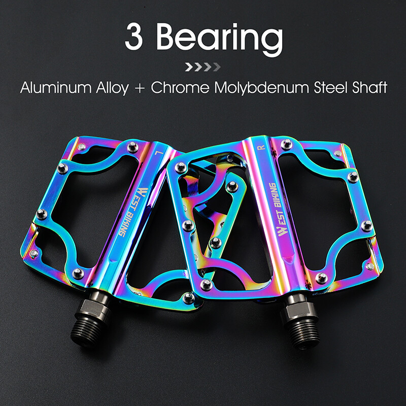 WEST BIKING Bicycle Pedal 3 Bearing Hollow-carved MTB Bike Pedals Aluminum Alloy Non-slip Flat Pedal Lightweight Road Bike Pedal