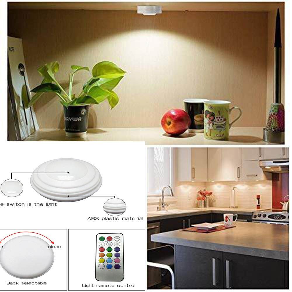 JY Không Dây Dính Trên Puck LED Tập Ánh Sáng Sáng Từ Xa Pin Dưới Tủ Tủ Quần Áo