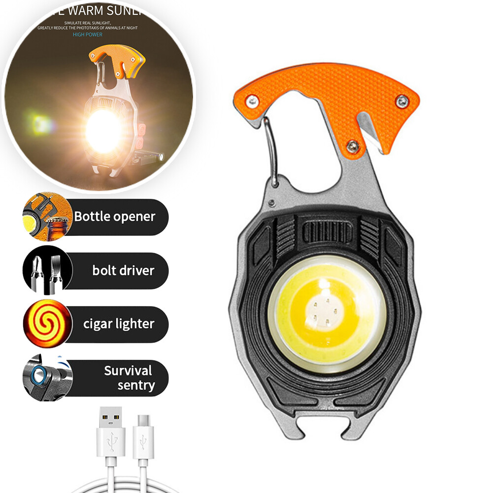 VIRWIR Ultra Bright Mini Keychain Led Light Flashlight Rechargeable Multi Function 7 Lighting Modes Mini COB Led Light Pocket Key Chain Flash Light USB for Outdoor Camping Small Light Corkscrew Keychain Light 10000LM