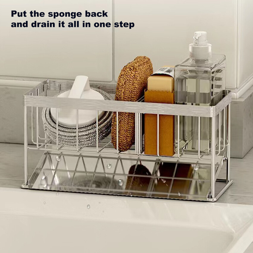 Kitchen Stainless Steel Sink Storage Shelf Table Dish Spong Mop Rag Dishcloth Sink Draining Storage Rack Soap Organizer Rack