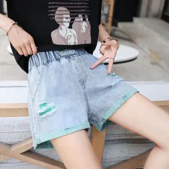 elastic band jean shorts