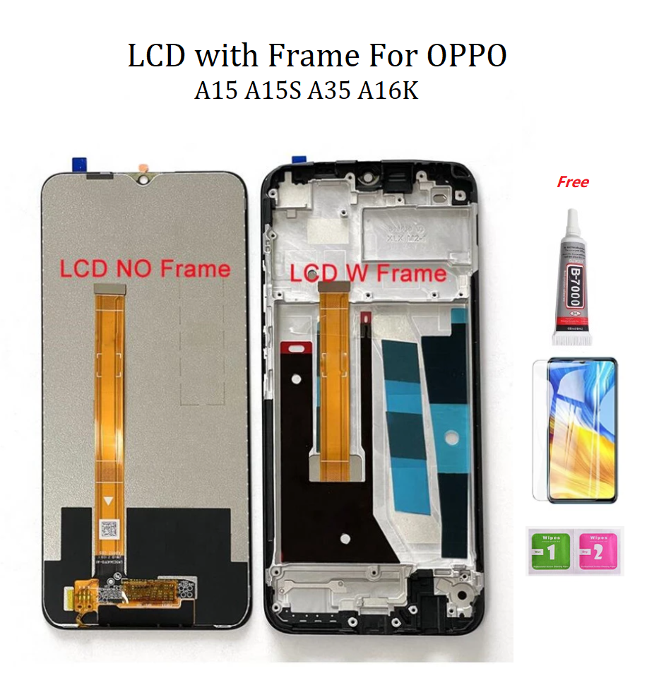 Lcd with frame for oppo a15 a15s a35 lcd display with frame touch screen digitizer assembly panel